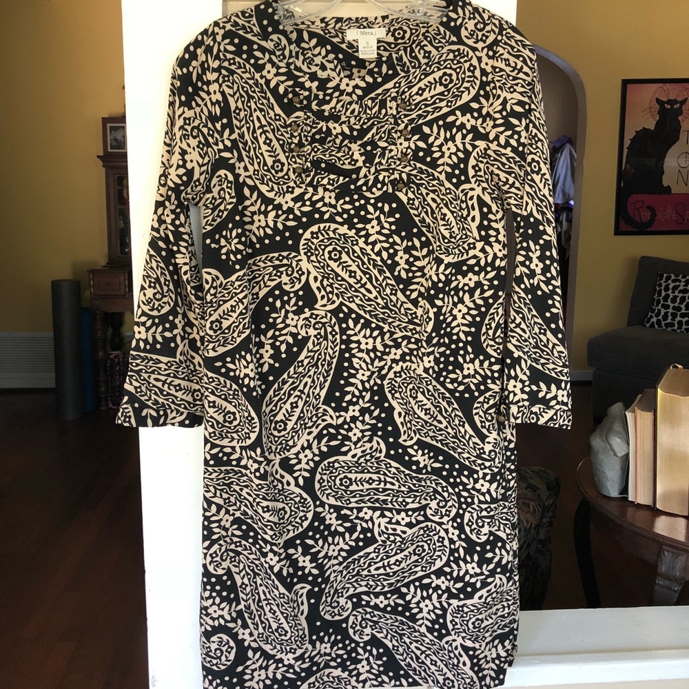 Sfera Black and Tan Dress with 3/4 Sleeves